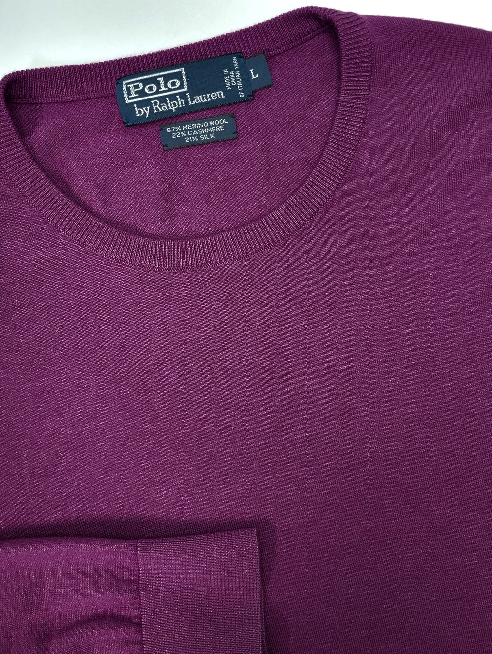 Polo Ralph Lauren Cashmere Silk Merino Wool Sweater Mens LG Crewneck Soft Luxury